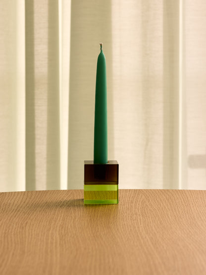 Castiçais Bloco Castanho/Verde &amp; Cinzento/Rosa (conjunto de 2) - 5x5h6cm