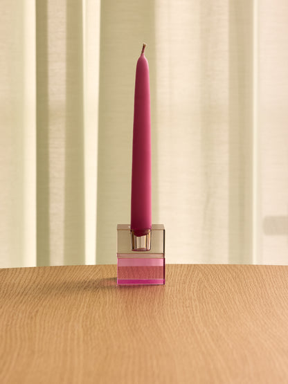 Castiçais Bloco Castanho/Verde &amp; Cinzento/Rosa (conjunto de 2) - 5x5h6cm