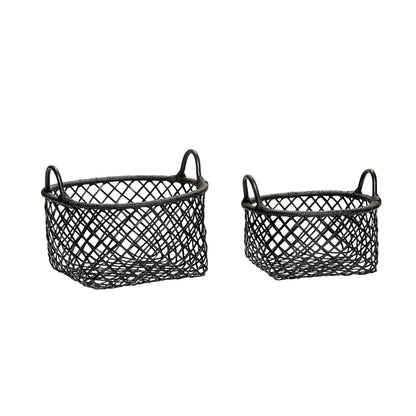 Hübsch Kurv, rattan, sort, s/2 - ø41xh29, ø49xh35cm - DesignGaragen.dk.