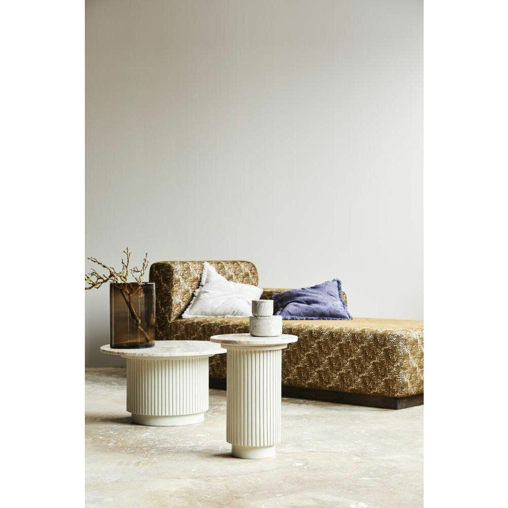 Erie Round Side Table em madeira e mármore - Ø40 cm - branco cru, marrom, bege