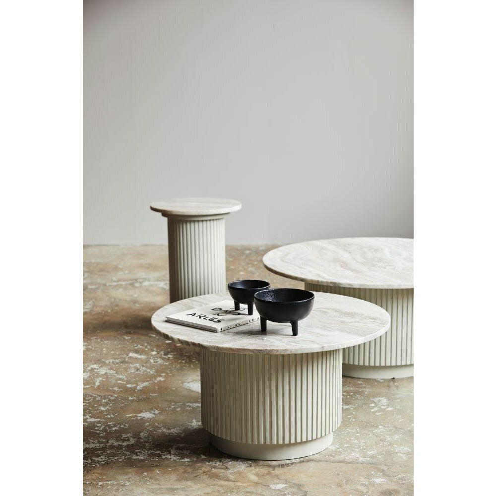 Erie Round Side Table em madeira e mármore - Ø40 cm - branco cru, marrom, bege
