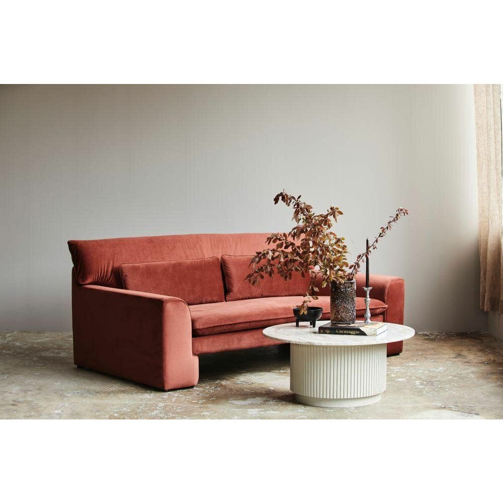 Erie Round Coffee Table em madeira e mármore - Ø90 cm - branco cru, marrom, bege