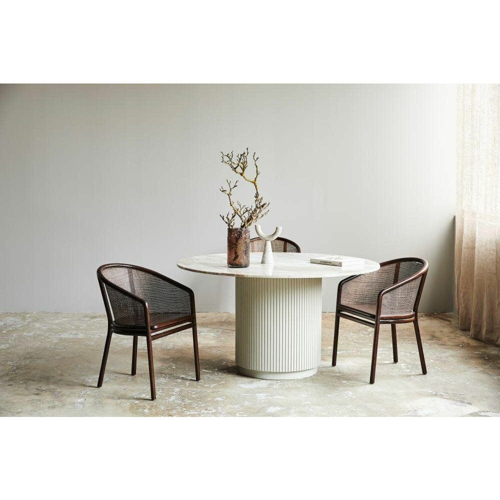 Mesa de jantar redonda de Erie em madeira e mármore - Ø140 cm - branco cru, marrom, bege