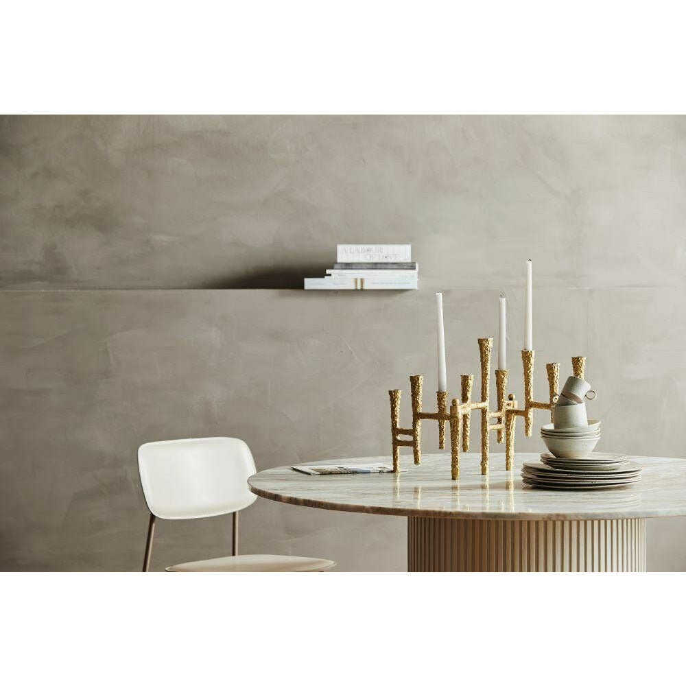 Mesa de jantar redonda de Erie em madeira e mármore - Ø140 cm - branco cru, marrom, bege