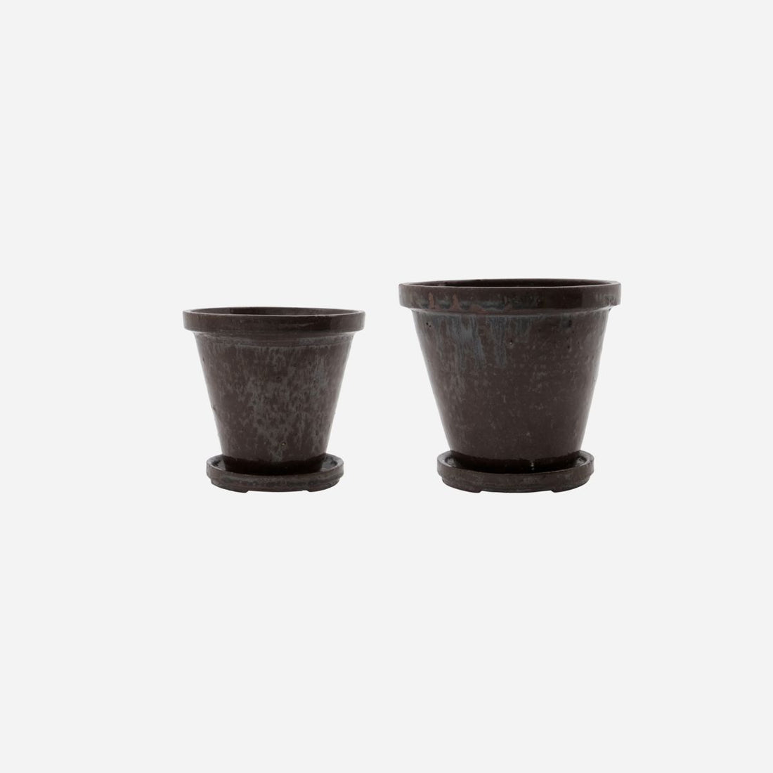 Pote de ervas Doctor House com pires, flor, marrom-h: 12 cm, dia: 13,5 cm, h: 14 cm, dia: 16 cm