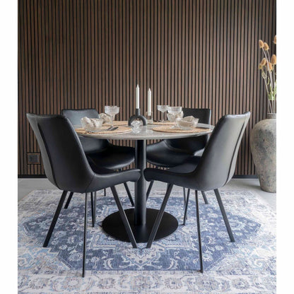 Cadeira de mesa de jantar de Memphis - Cadeira de mesa de jantar em PU, preto com pernas pretas, HN1223