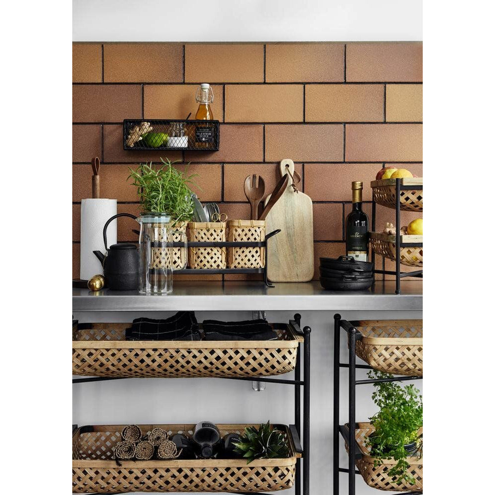 Tabela de rolos Nordal com cestas de trança em bambu - 64x36 cm - Nature/Black