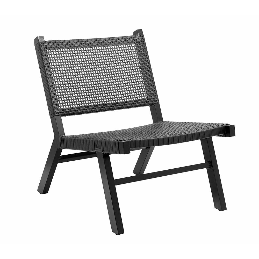 Cadeira de jardim de lounge vasai em Polyrattan trançado - preto