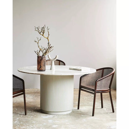 Mesa de jantar redonda de Erie em madeira e mármore - Ø140 cm - branco cru, marrom, bege