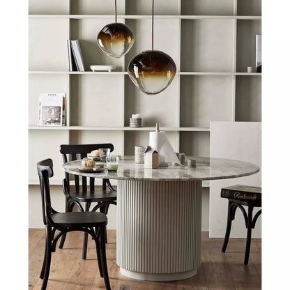 Mesa de jantar redonda de Erie em madeira e mármore - Ø140 cm - branco cru, marrom, bege