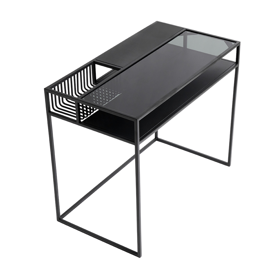 Muubs Skrivebord Denver - Sort m/sort glas - Jern og hærdet glas - W: 90 H: 74 D: 50 cm - DesignGaragen.dk.