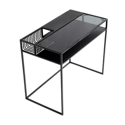 Muubs Skrivebord Denver - Sort m/sort glas - Jern og hærdet glas - W: 90 H: 74 D: 50 cm - DesignGaragen.dk.