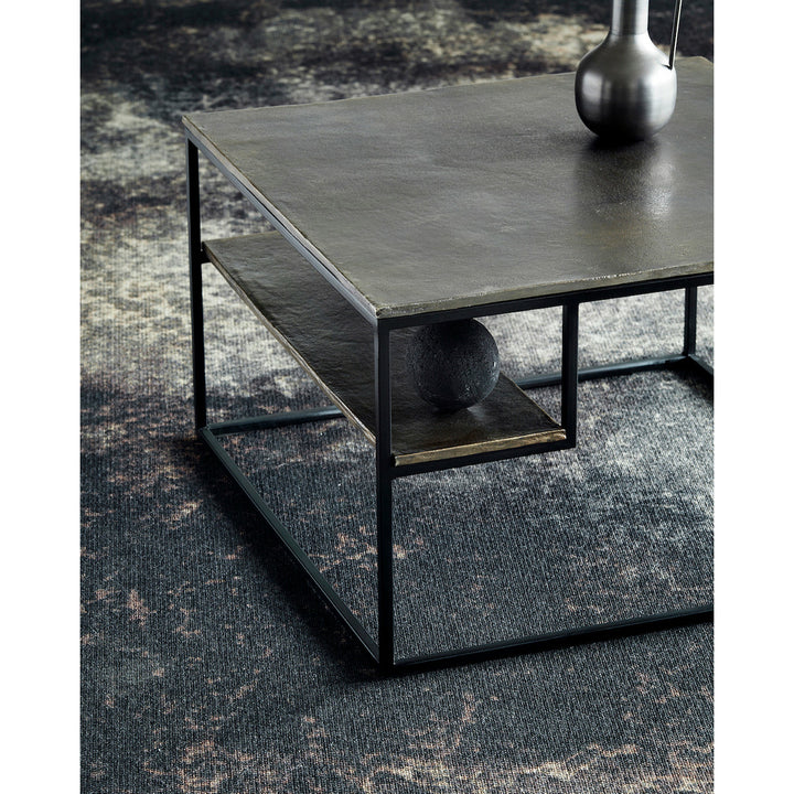 Muubs Sofabord Hitch Square - Antique brass/black - Iron frame w/ alu top - W: 65 H: 40 L: 65 cm - DesignGaragen.dk.
