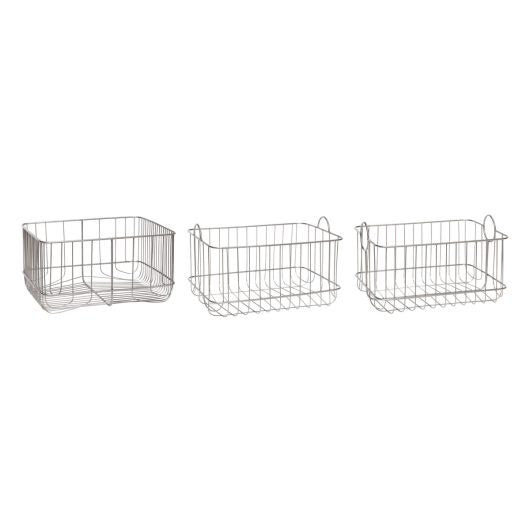 Hübsch - cesta de arame, metal, ferro escovado, s/3 - 41x31xh21, 41x31xh25, 41x31xh25cm