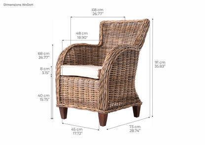 Wickerworks Baron Wicker Chair com almofadas (vendidas como par)