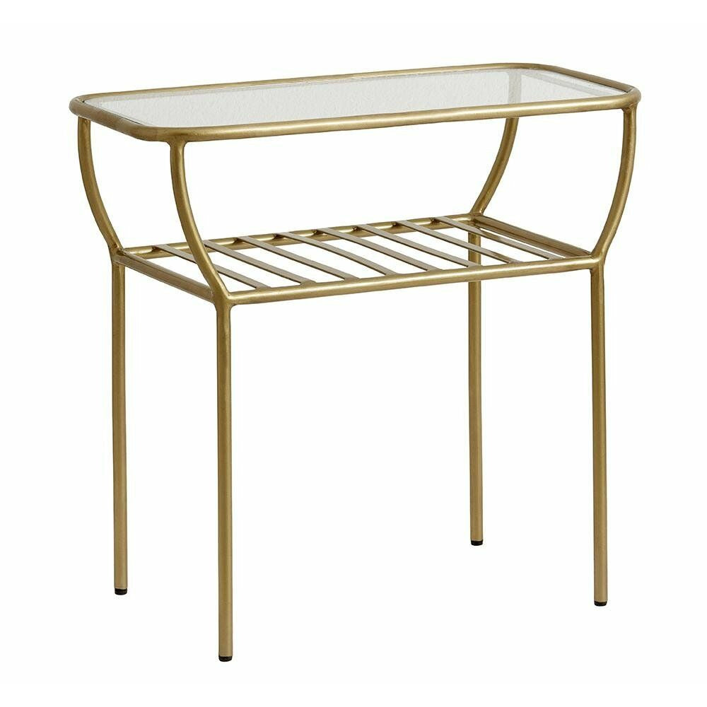 Mesa lateral Nordal CHIC / mesa de cabeceira em ferro com vidro - 50x25 cm - dourado