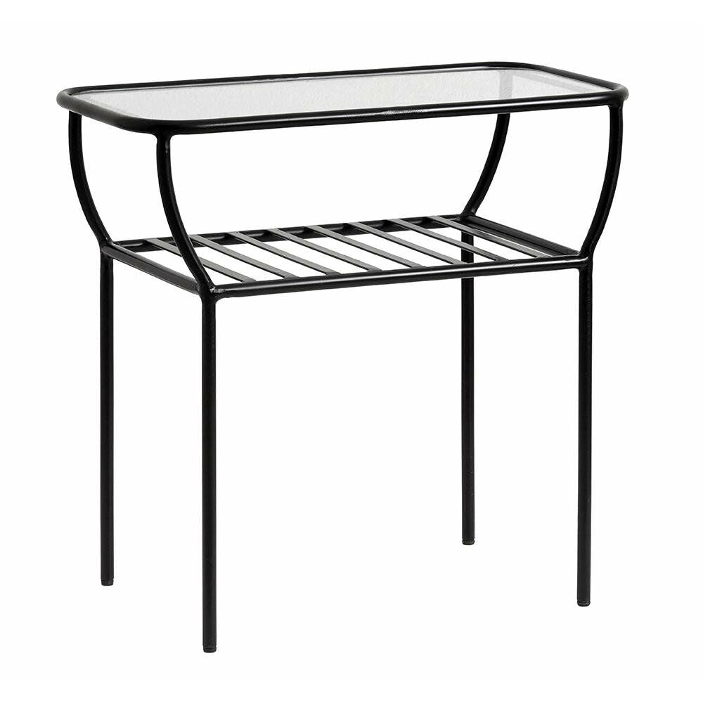 Mesa lateral Nordal CHIC / mesa de cabeceira em ferro com vidro - 50x25 cm - preto