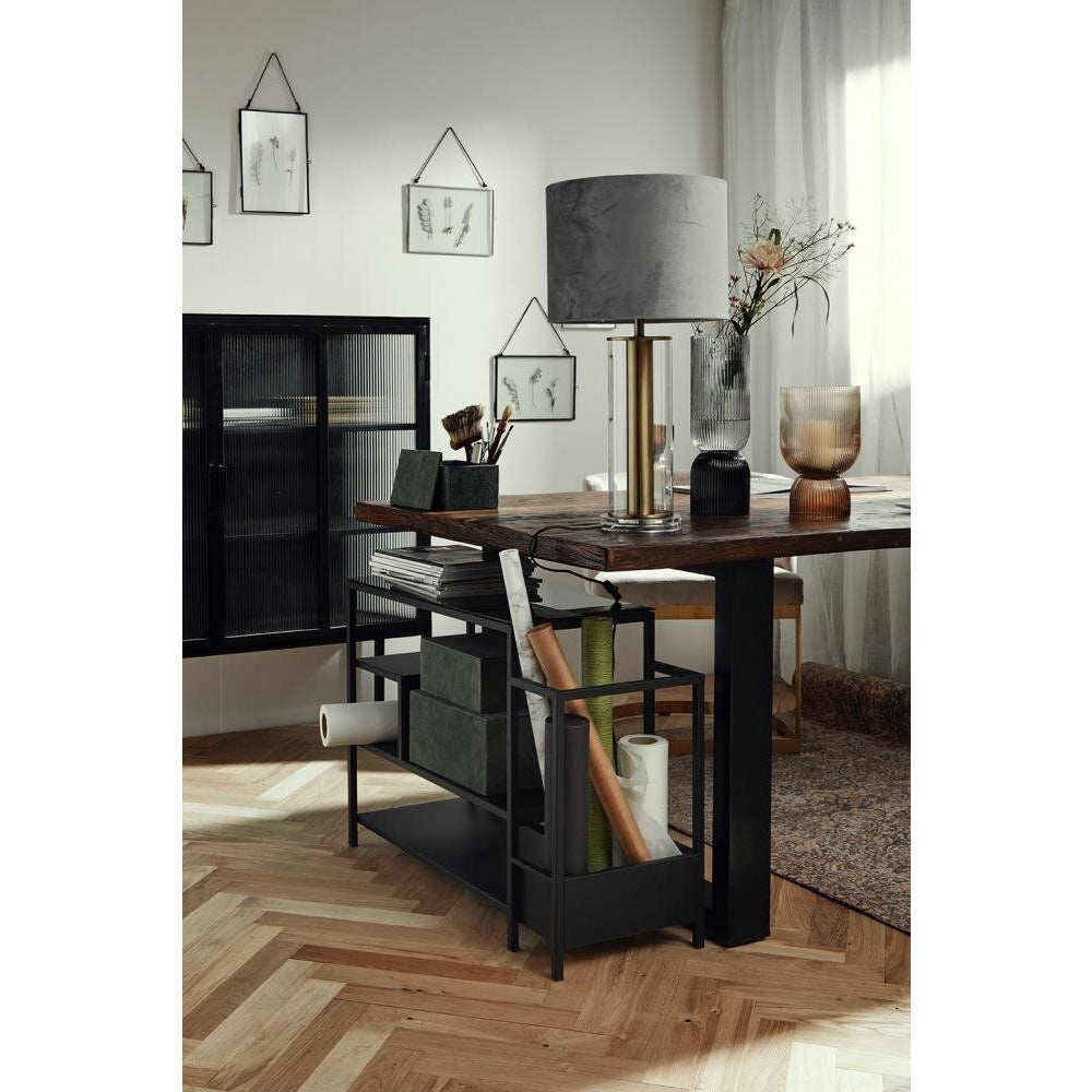 Nordal Skoreol i jern med glasbordplade - 59x85 cm - sort - Nordal - DesignGaragen.dk
