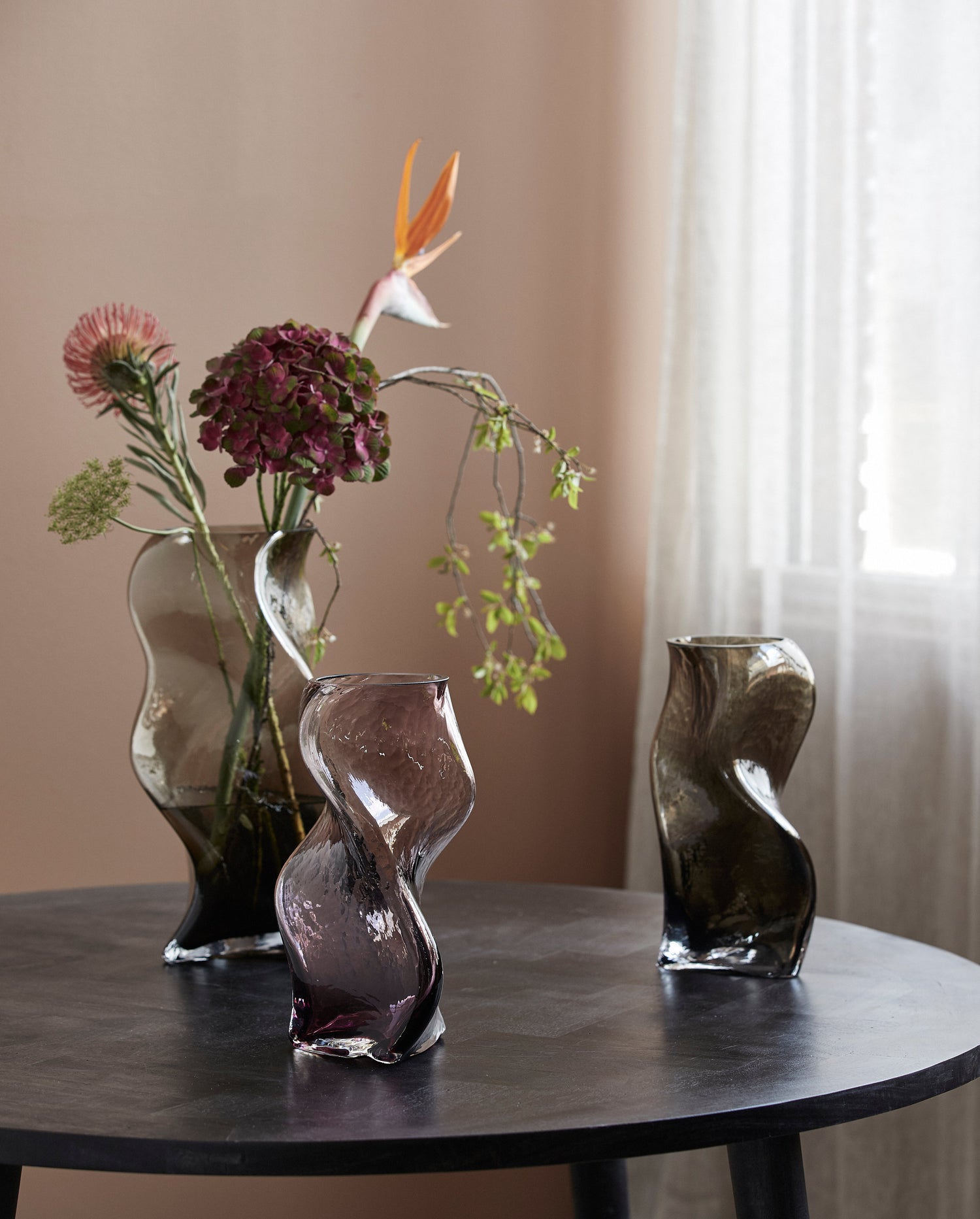 Vaso de zibelina em vidro H30 cm - roxo