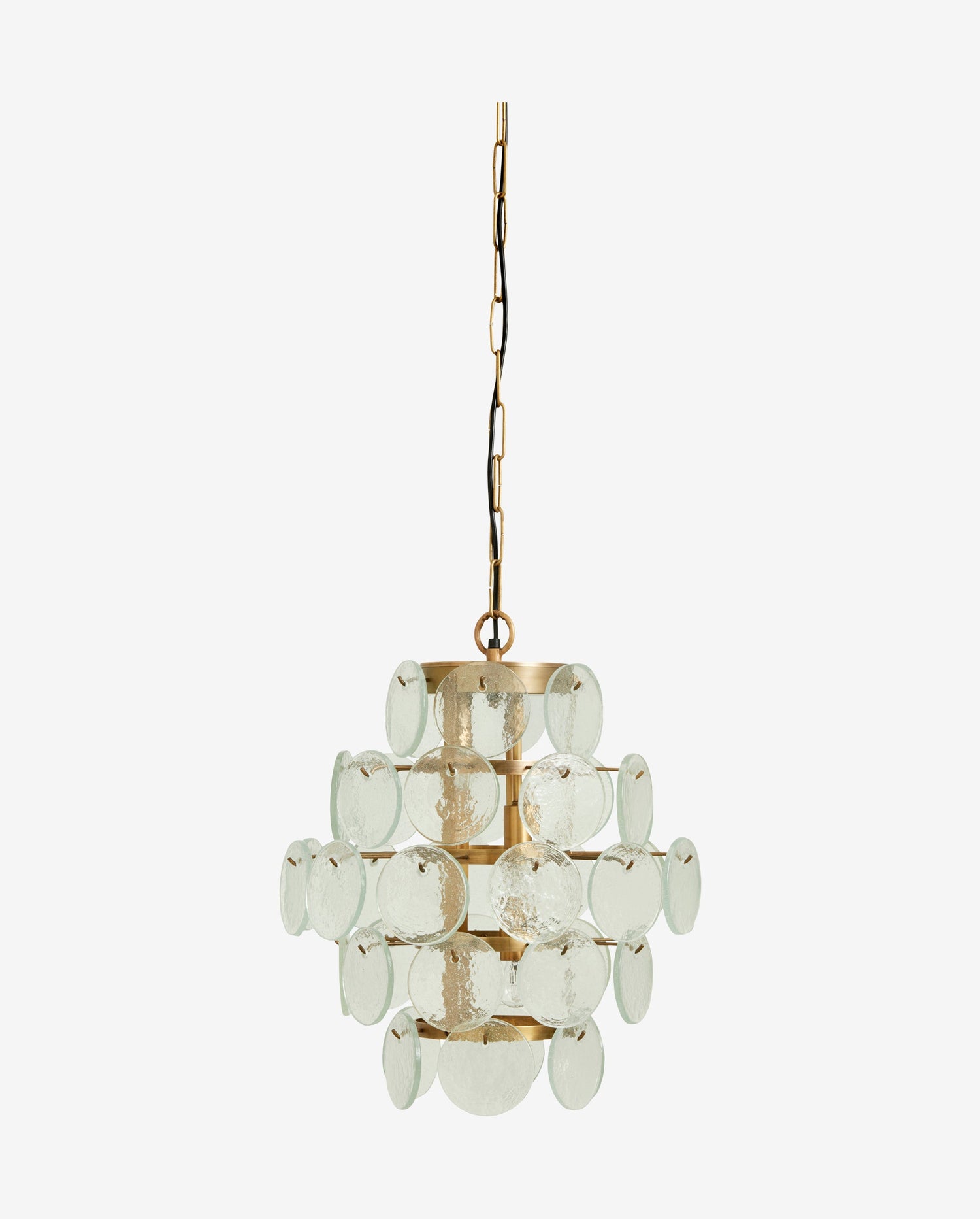 Pendente de ferro dourado e vidro transparente - H50 cm
