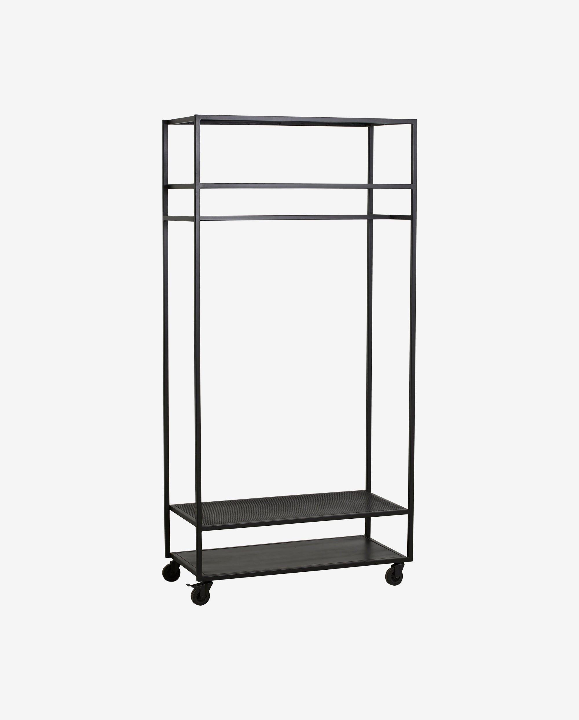 Rack de guarda -roupa Alta em ferro com rodas - 190x93 cm - preto