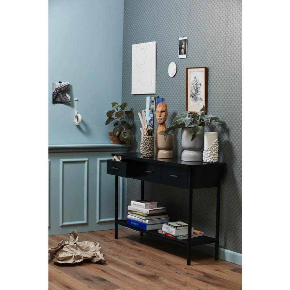 Nordal Arda Tabela de console em madeira com 3 gavetas - 120x40 - preto