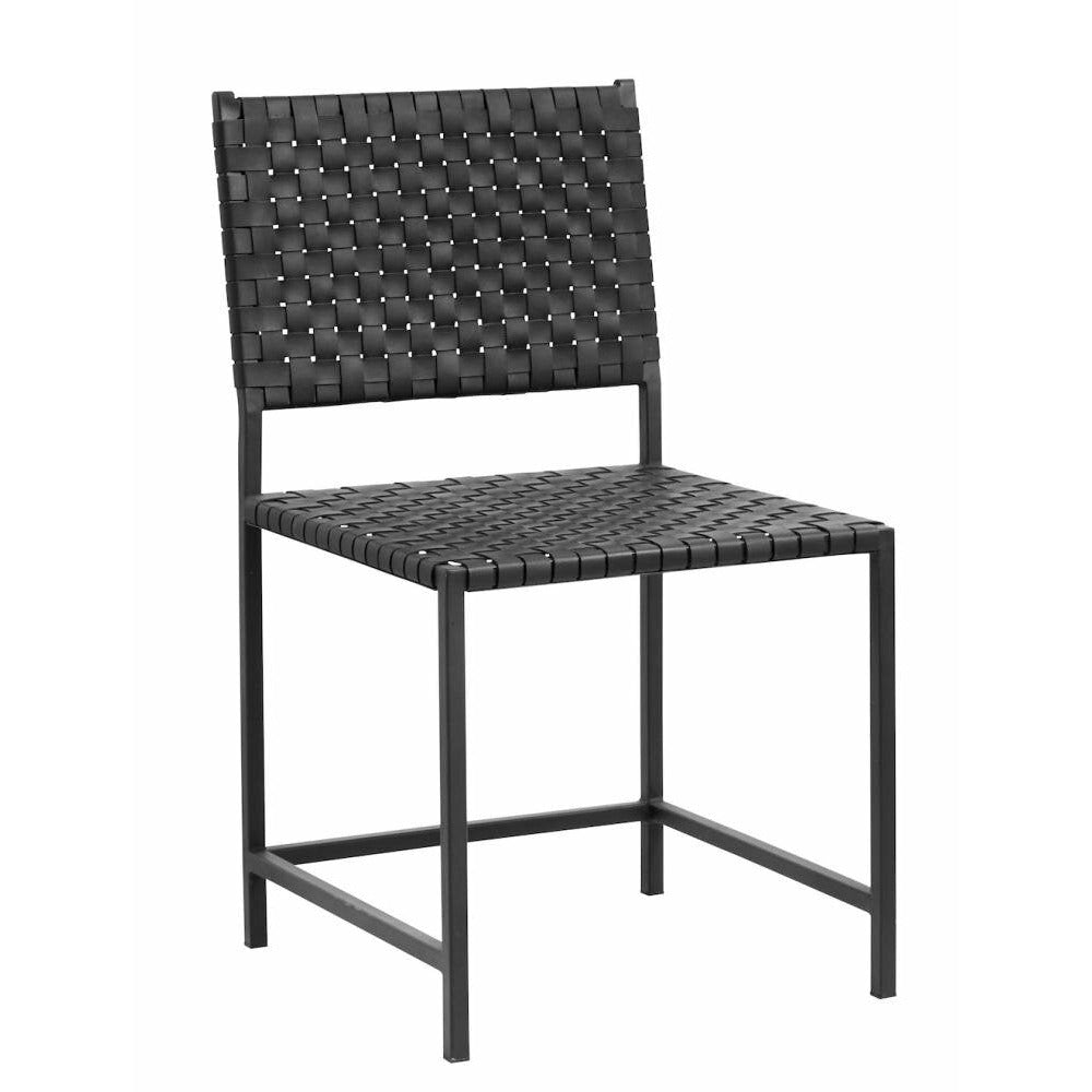 Cadeira de jantar Nordal em couro trançado com armação em ferro - preto