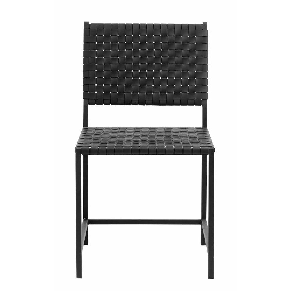 Cadeira de jantar Nordal em couro trançado com armação em ferro - preto