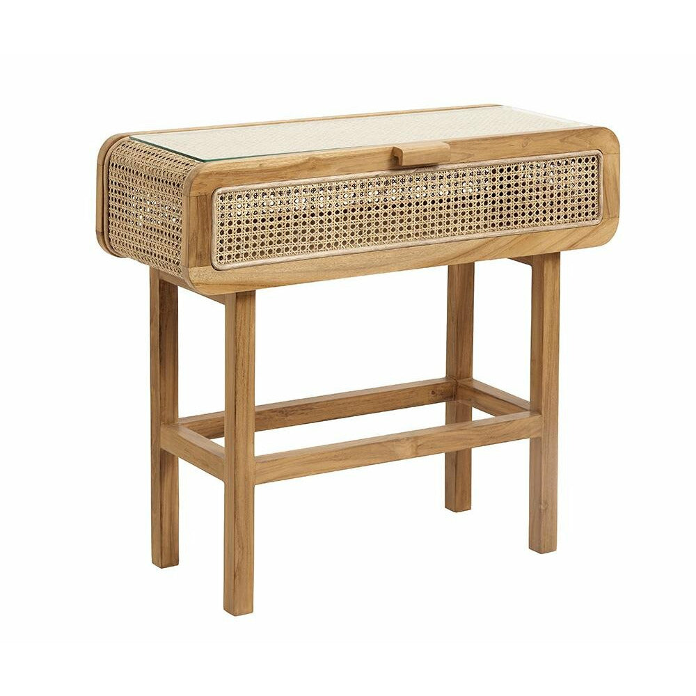 Mesa de consola Nordal MERGE em teca com vidro - 90x35 - natural