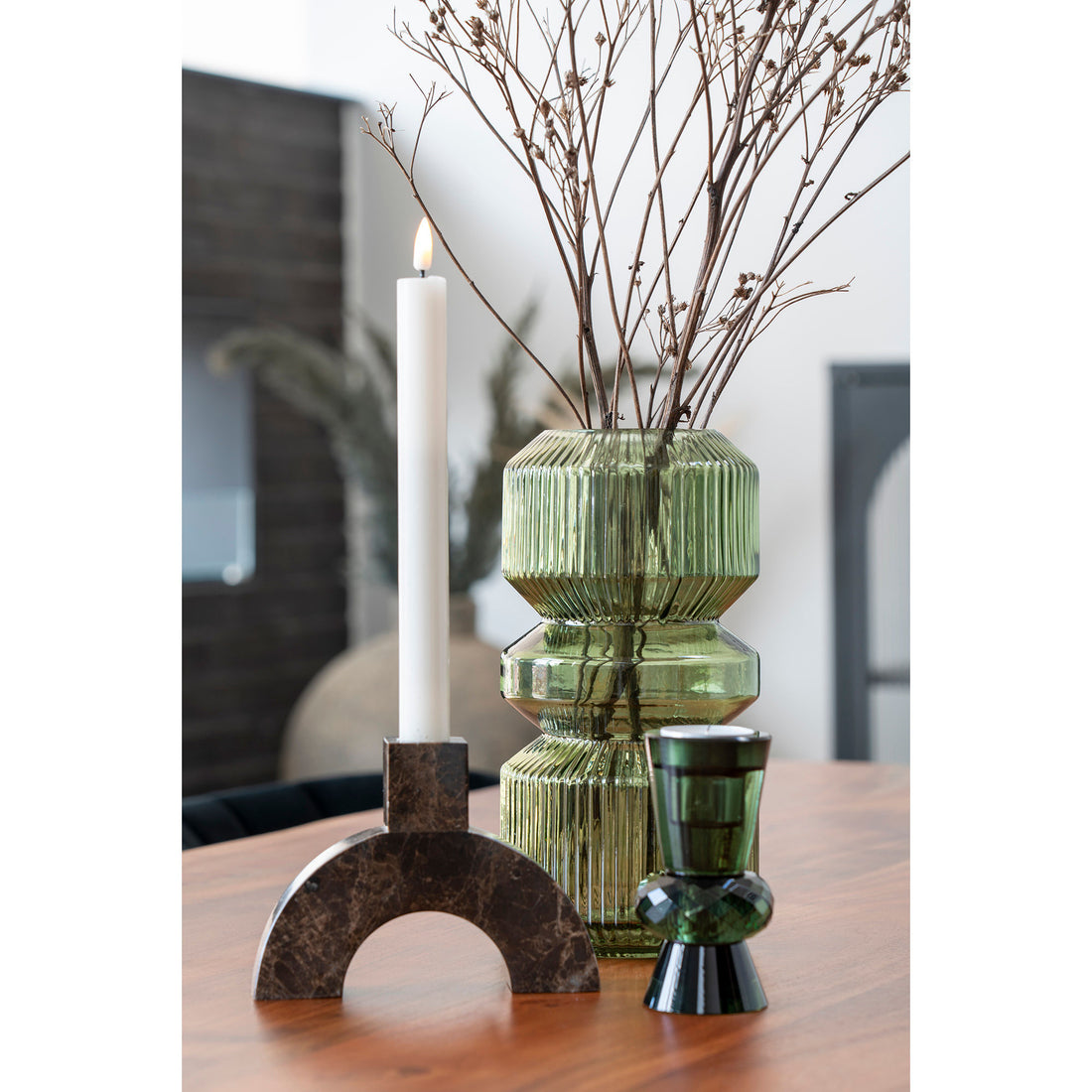 Candlestick - Candlestick em mármore, marrom, 15x3.5x11 cm - 1 - PCs