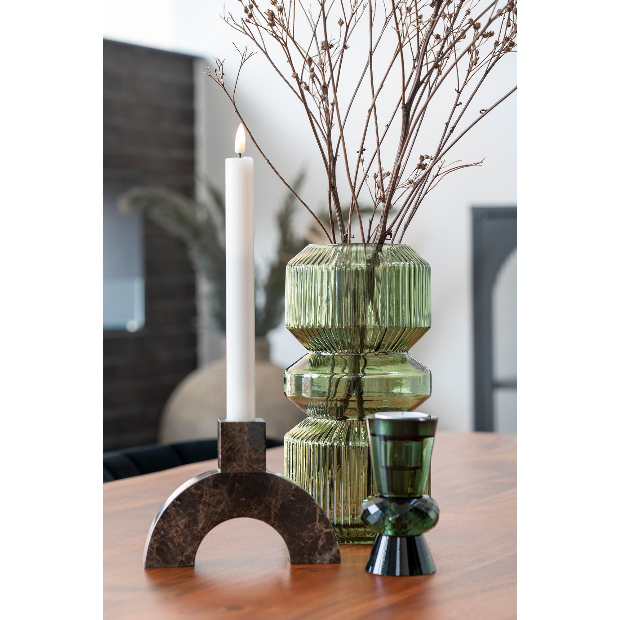 Candlestick - Candlestick em mármore, marrom, 15x3.5x11 cm