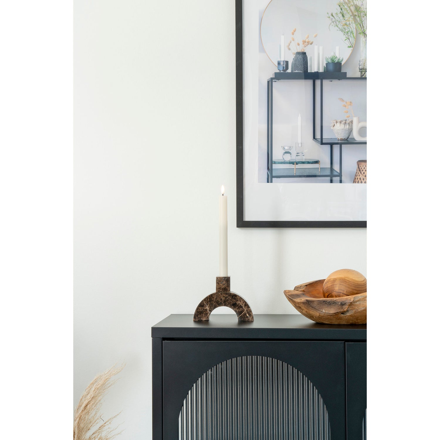 Candlestick - Candlestick em mármore, marrom, 15x3.5x11 cm