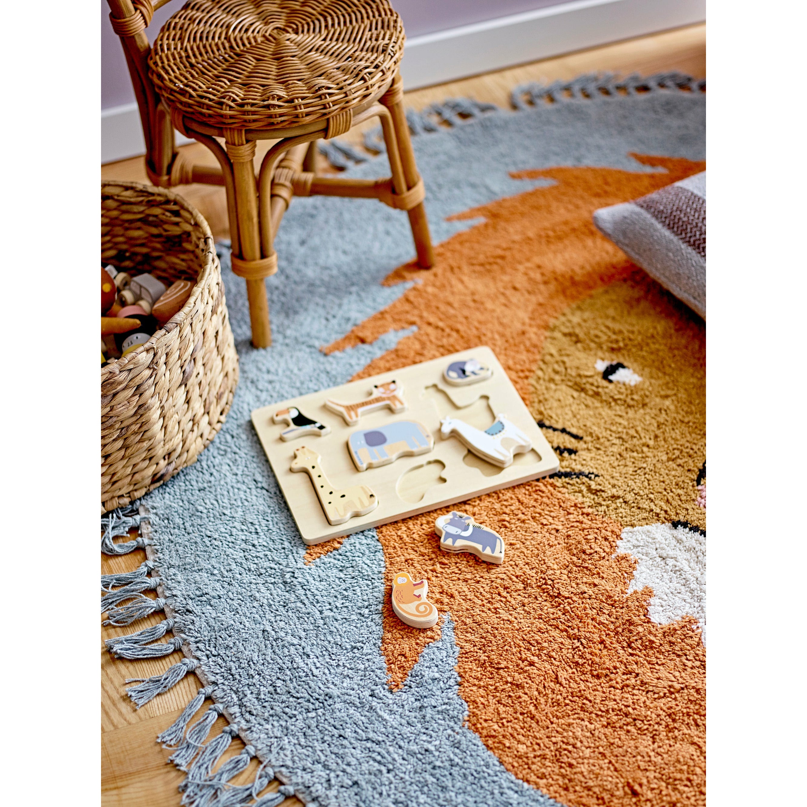 Leroy Tæppe, Blå, Bomuld - D130 cm - BLOOMINGVILLE MINI - DesignGaragen.dk