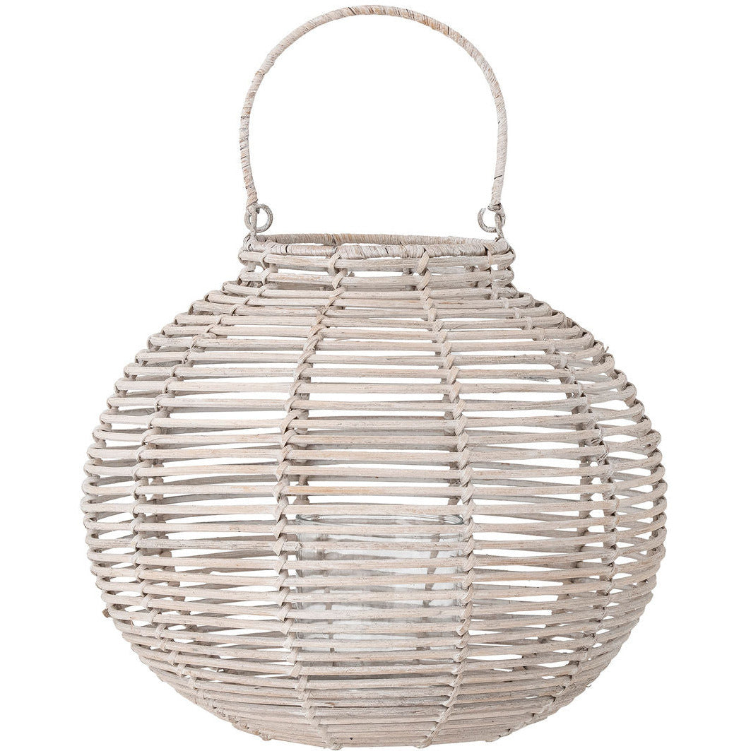 Lanterna Bloomingville Malua com vidro, branco, Rattan