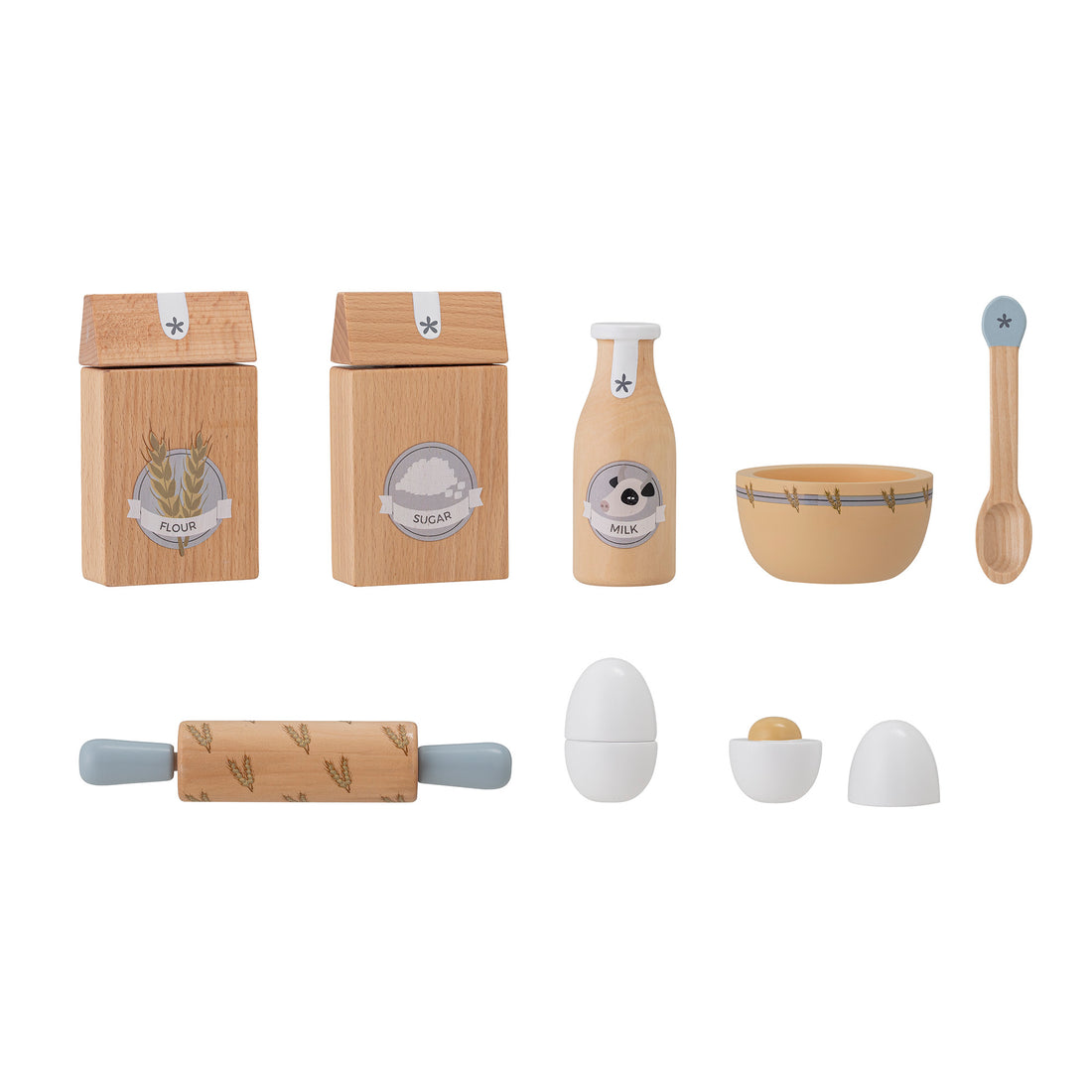 BLOOMINGVILLE MINI Konrad Legetøjsmad, Natur, Bøg - L18xH12xW3 cm, Set of 8 - DesignGaragen.dk.
