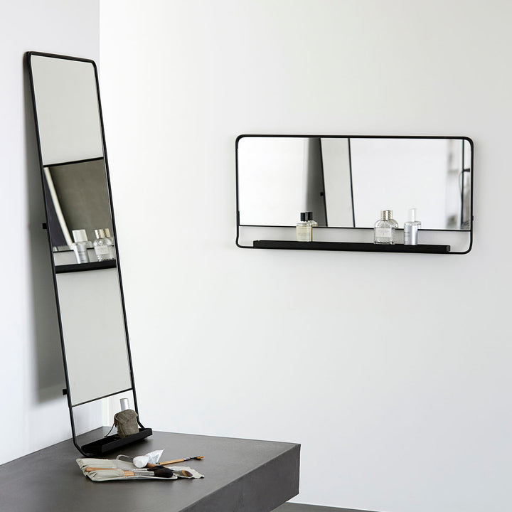 Doctor House-Mirror com prateleira, chique, preto-w: 80 cm, h: 40 cm, d: 7 cm