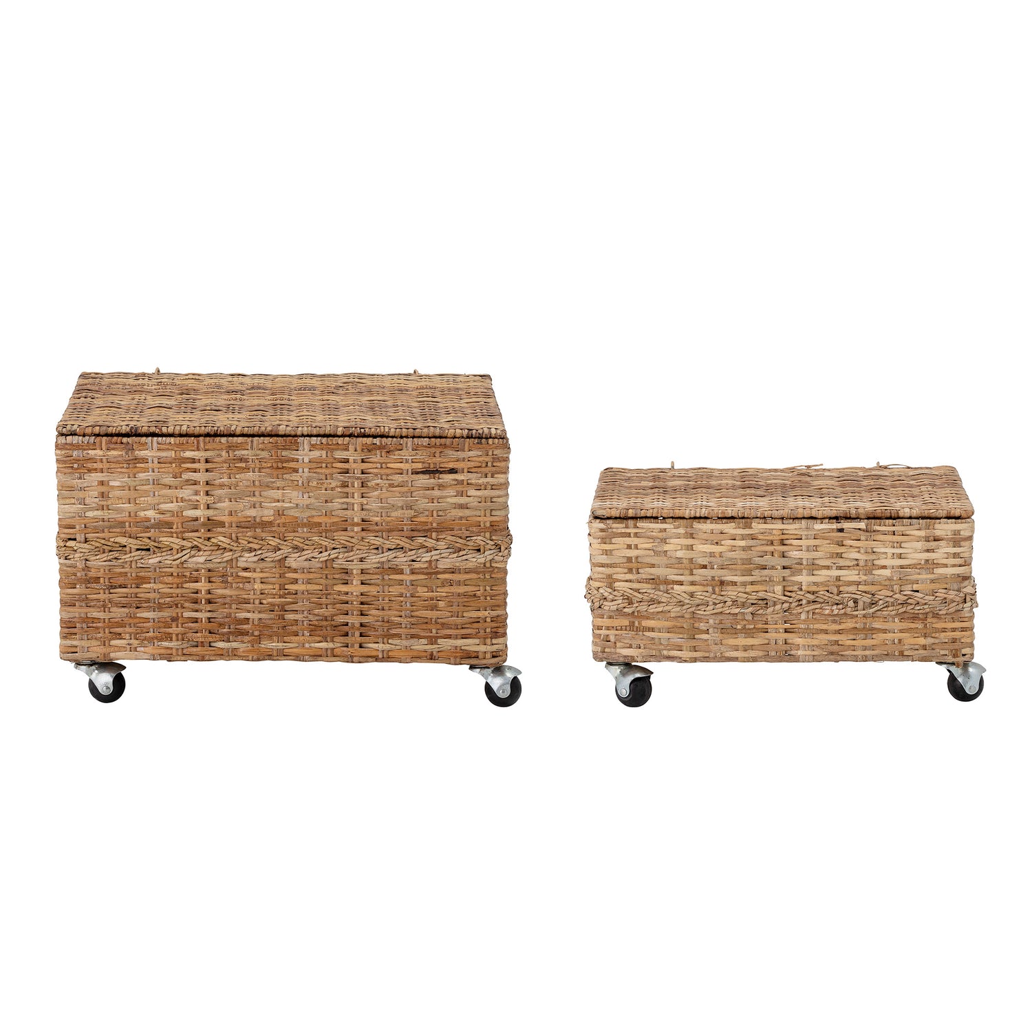BLOOMINGVILLE MINI Colin Kurv m/Låg, Natur, Rattan - L48xH29xW33/L56xH35,5xW40 cm, Set of 2 - DesignGaragen.dk.